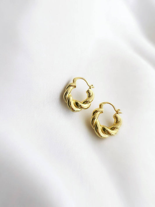 Hannah Croissant Twist Hoops Earrings Gold Filled
