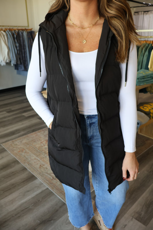 Bonnie Hooded Zipper Longline Vest