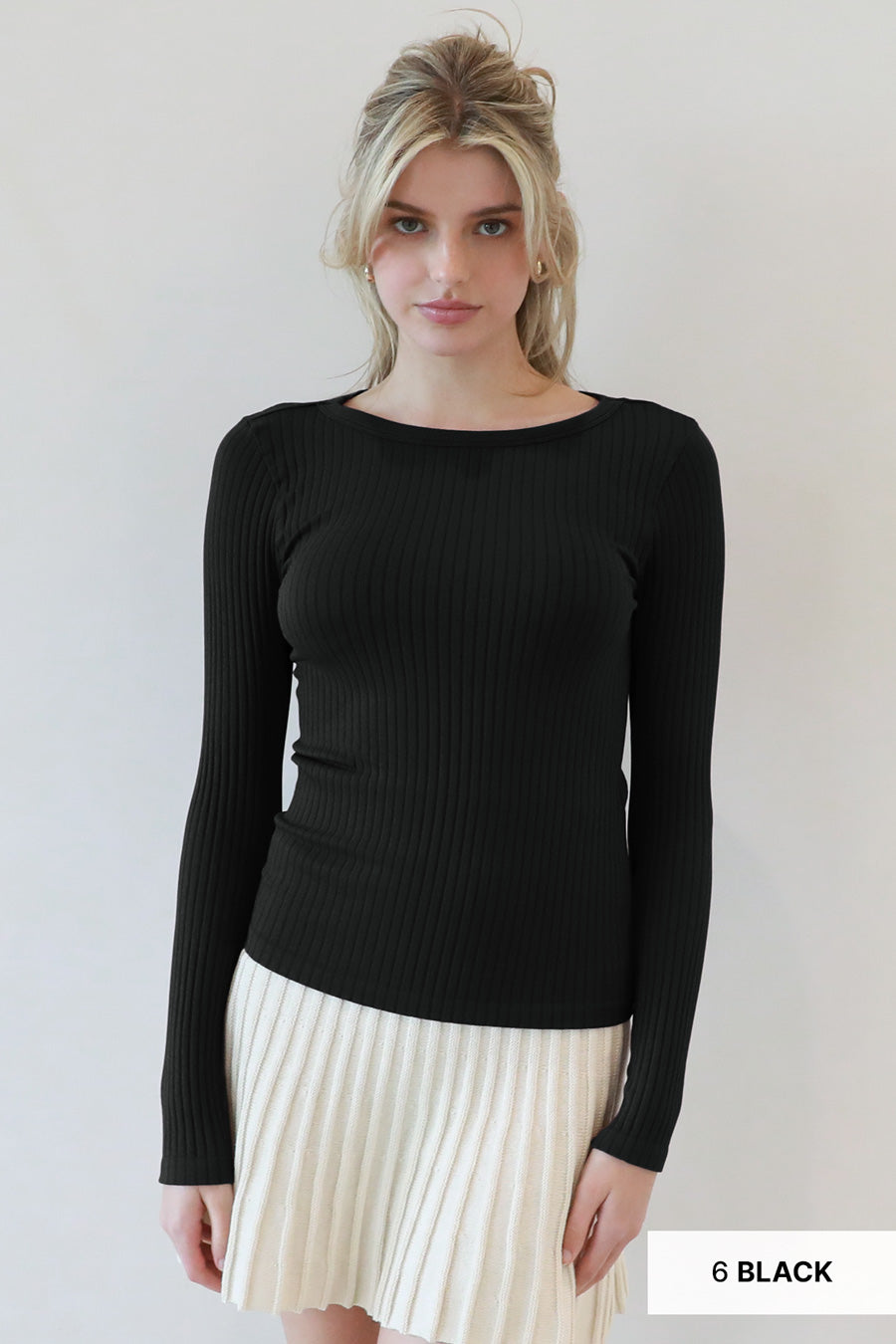 Niki Wide Ribbed Long Sleeve Top