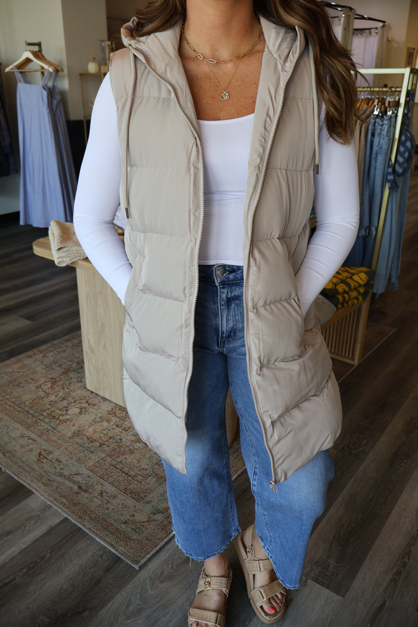 Bonnie Hooded Zipper Longline Vest