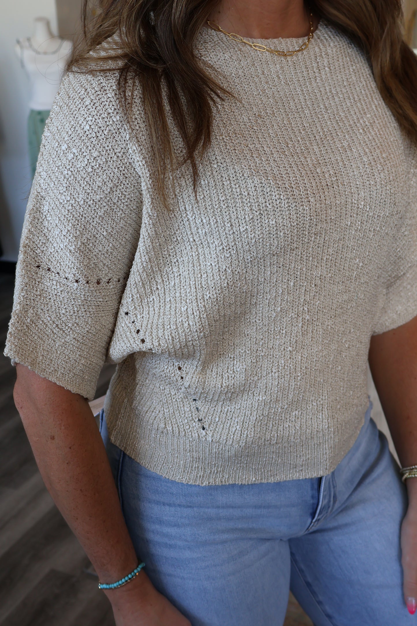 Sue Cropped Half Dolman Sleeve Sweater