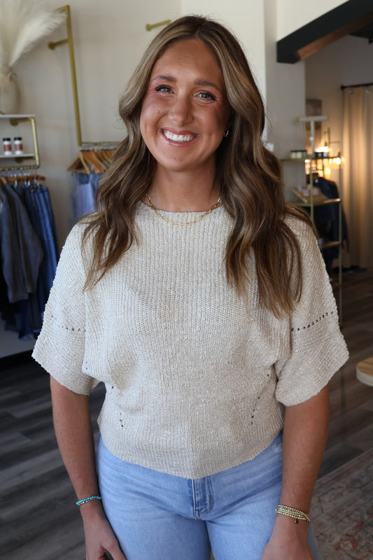 Sue Cropped Half Dolman Sleeve Sweater