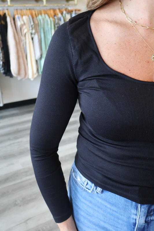 Landon Long Sleeve Ribbed Scoop Neck Top