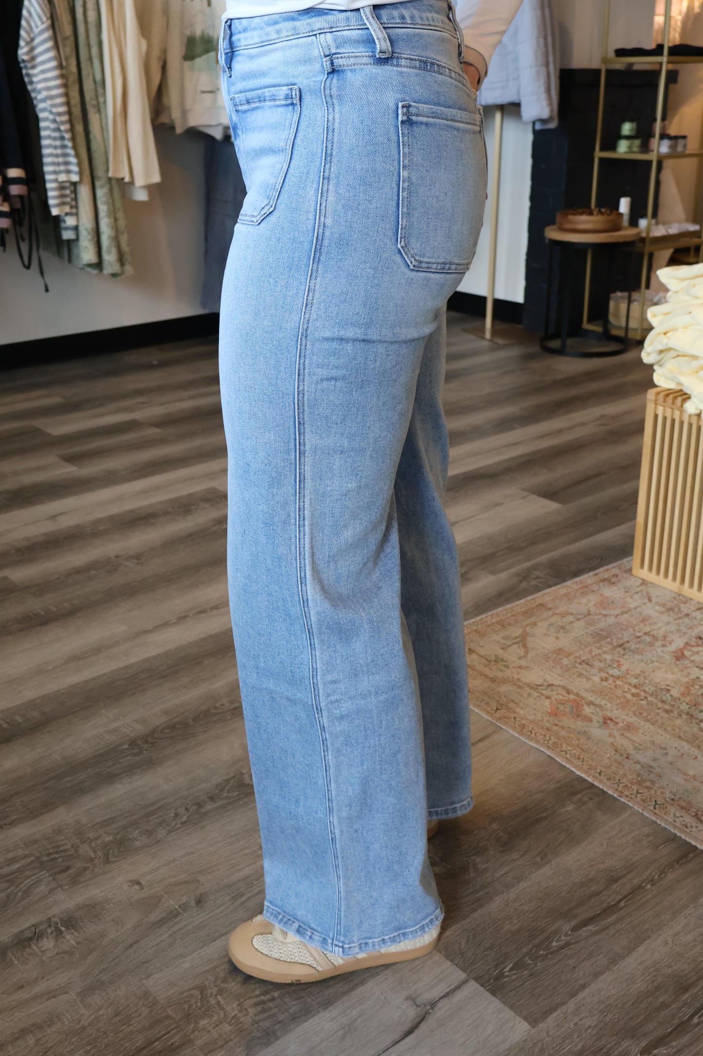 Oakley High Rise Patch Pocket Wide Leg Jeans