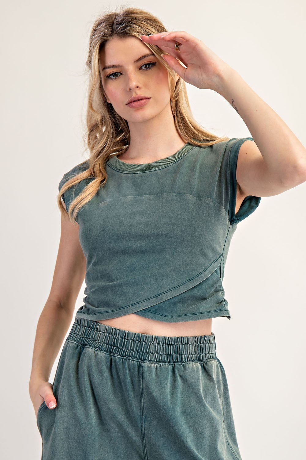 Noa Mineral Washed Short Sleeve Wrap Top