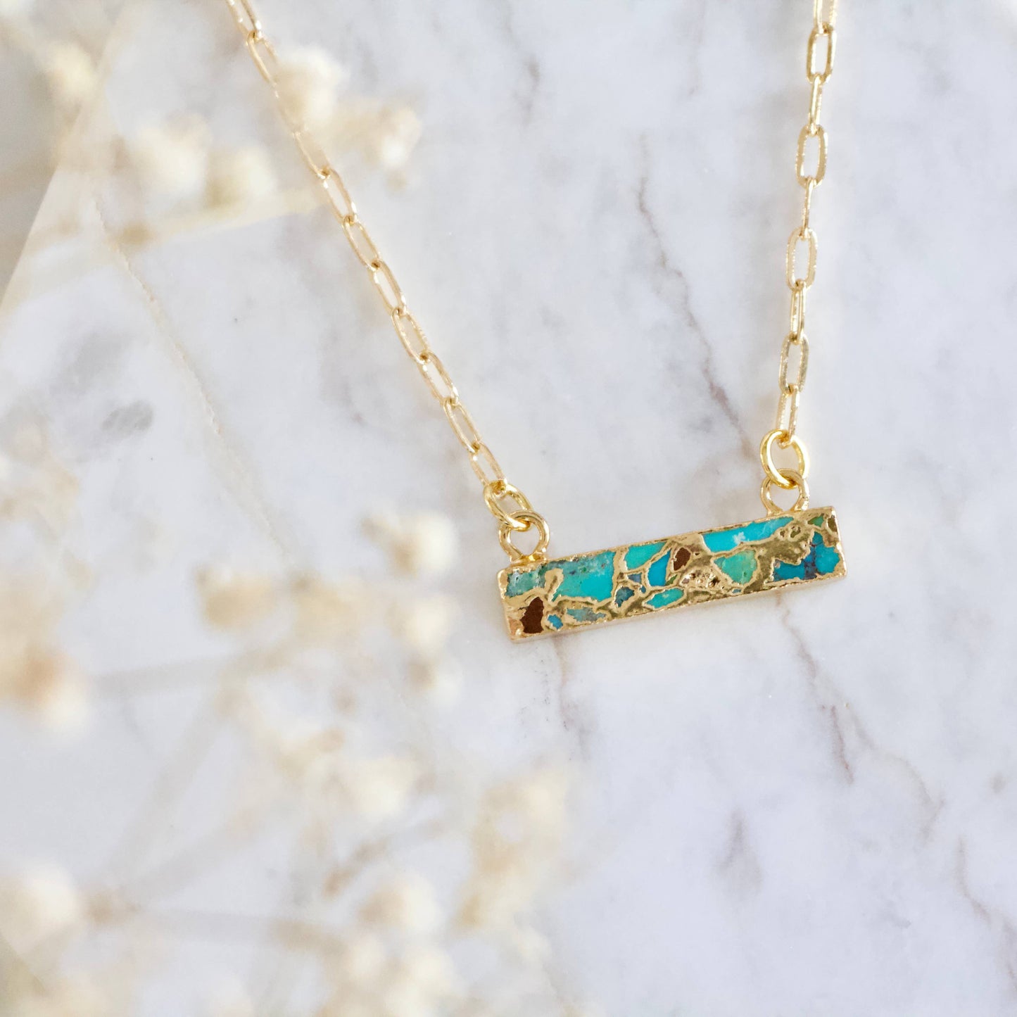 Copper Turquoise Bar Paperclip Necklace