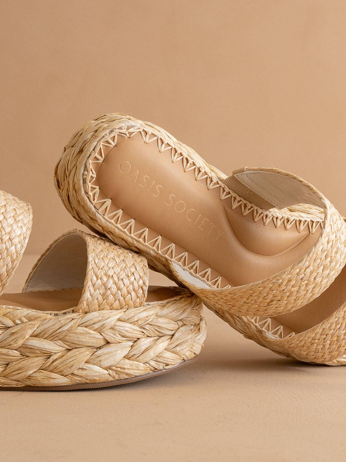 The Marley | Natural Basket Woven Double Strap Platform Slid