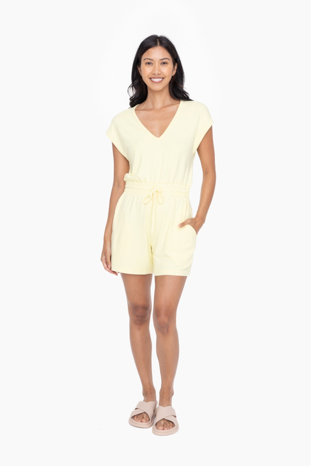 Lemon Brushed V-Neck Romper