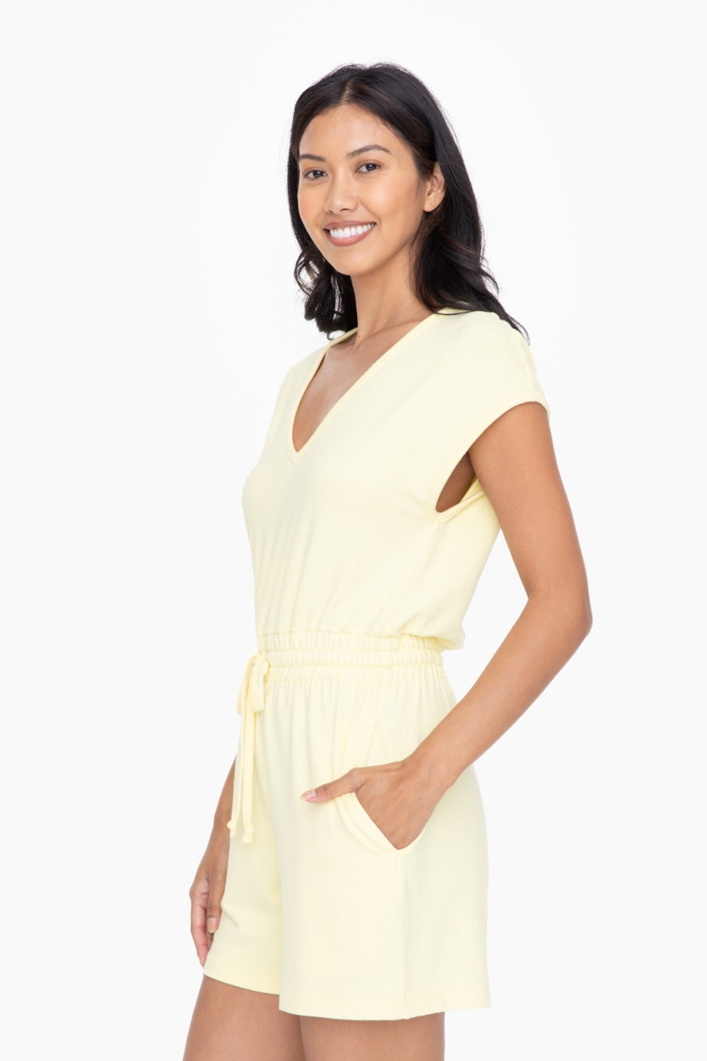 Lemon Brushed V-Neck Romper