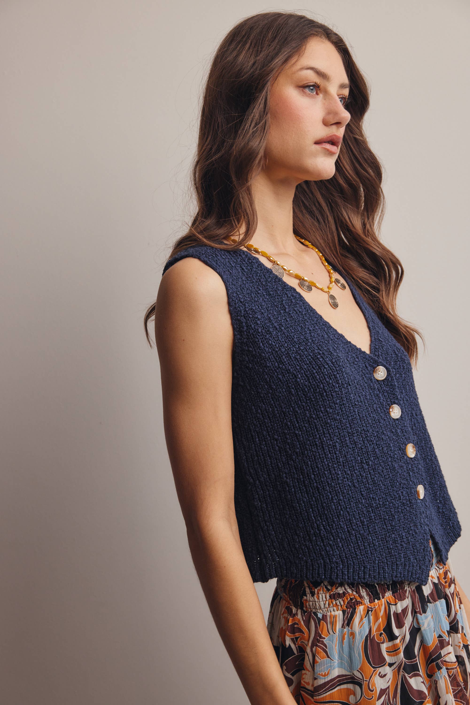 Hannah Button-Front Knit Vest