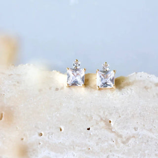 CZ Stacked Square Stud Earrings  