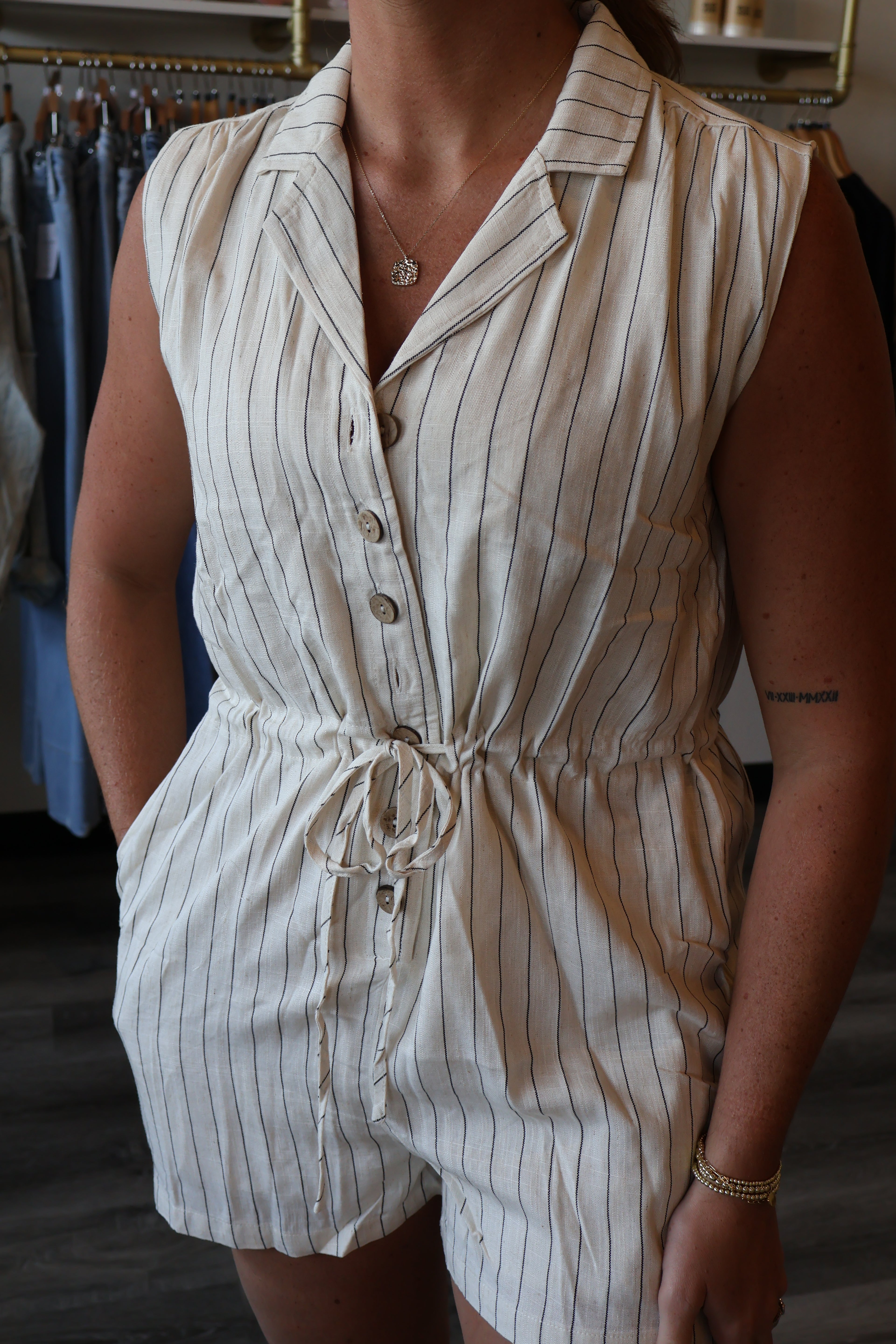 Delilah Pin Stripe Romper