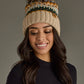 Taupe & Multicolored Patterned Pom Hat
