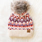 Beige, Lilac & Orange Patterned Pom Hat