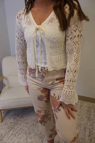 Nicole Crochet Tie-Front Knit Cardigan