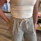 Katelyn Elastic Drawstring Waist Stripe Wide Fit Pants
