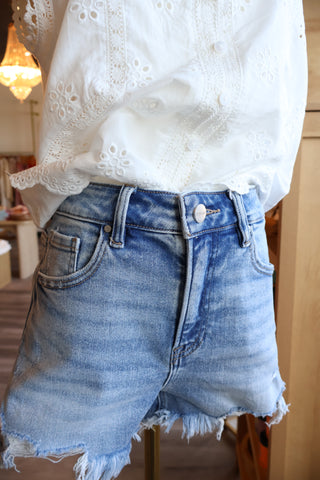 Addie Distressed Hem High Rise Shorts