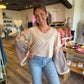 Carrie Lace and Patchwork Bell-Sleeve Crop Top