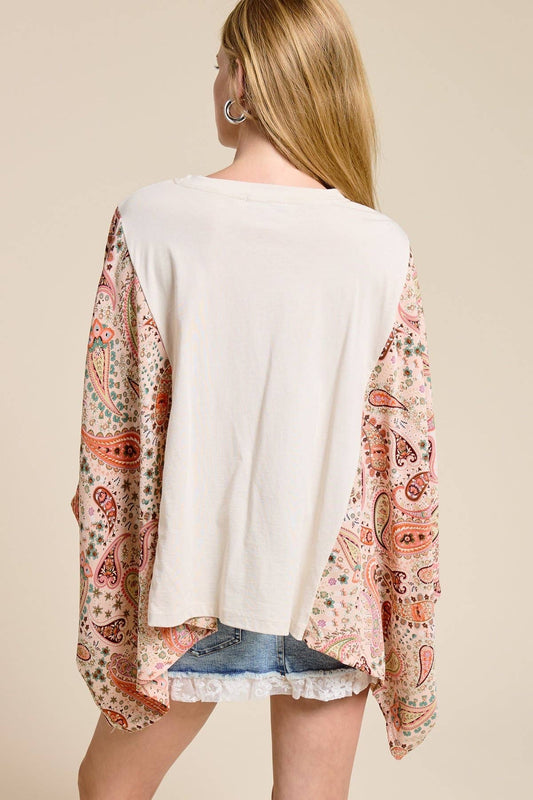 Free Bird Contrast Sleeve Top