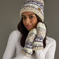 White, Purple & Taupe Patterned Pom Hat