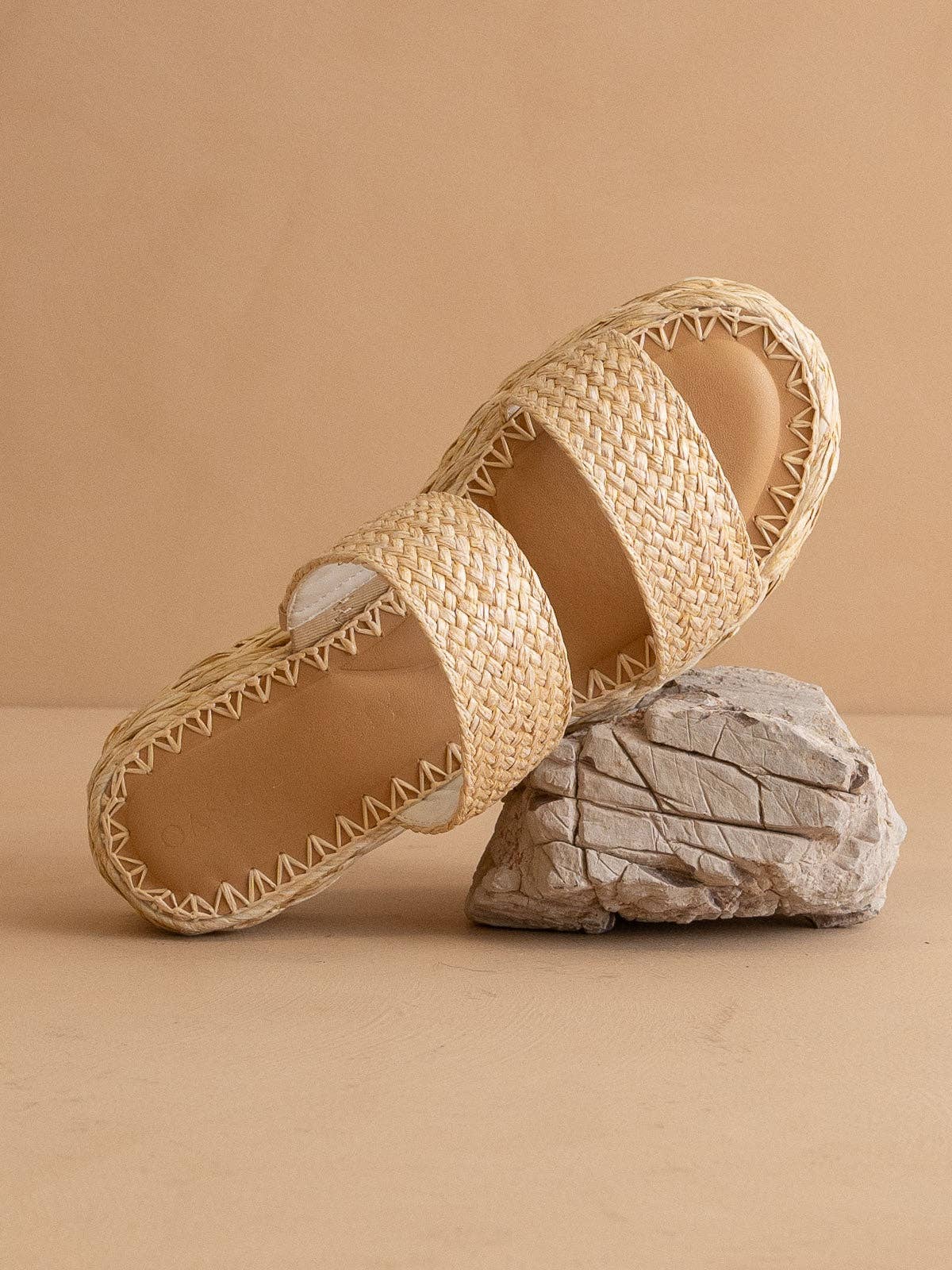 The Marley | Natural Basket Woven Double Strap Platform Slid