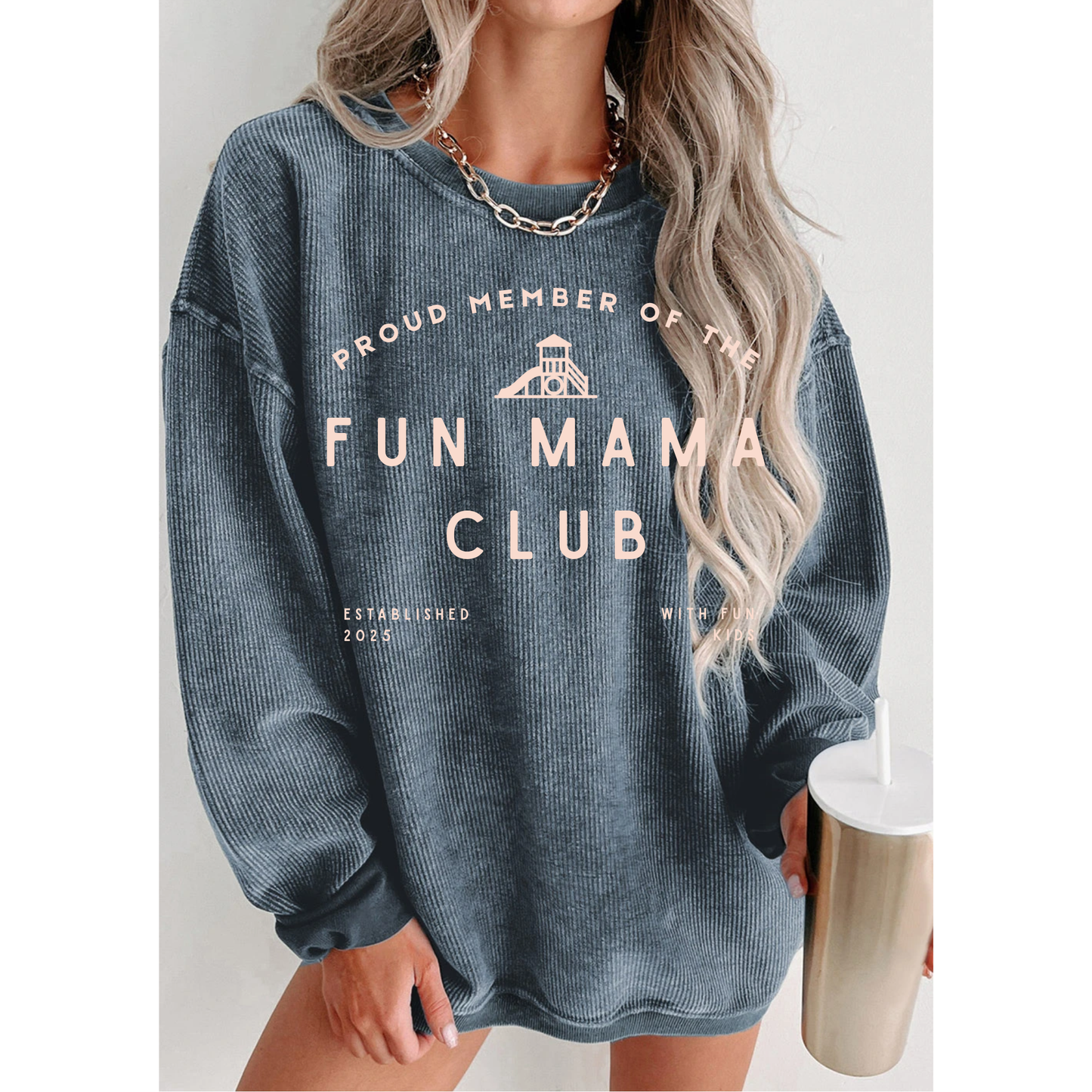 Fun Mama's Club Oversized Ribbed Crew