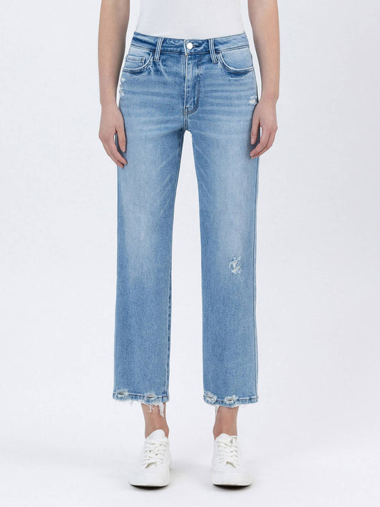 Sheila High Rise Distressed Hem Crop Straight Jeans