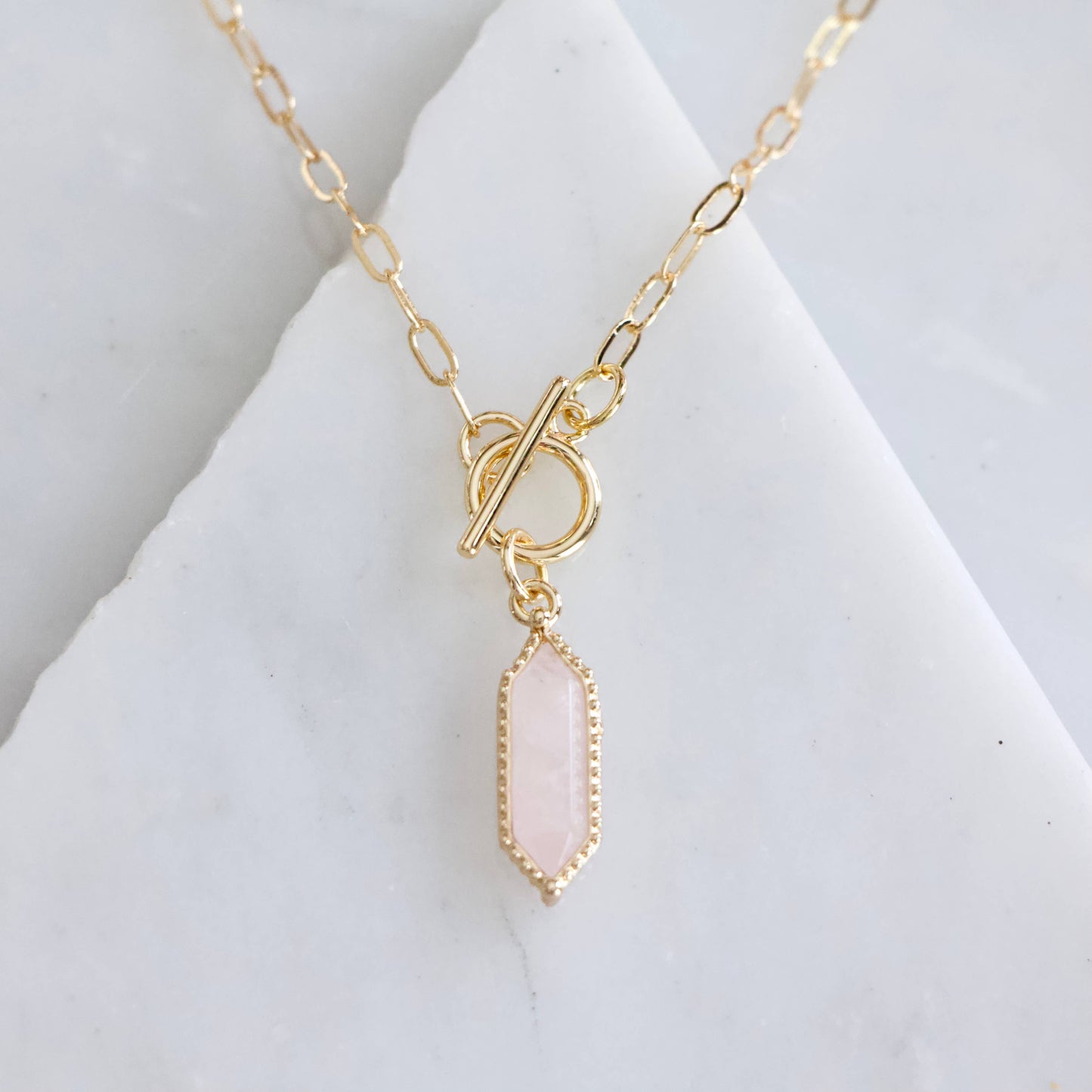 Quartz, Lapis, Jade, Rose Quartz Toggle Necklace