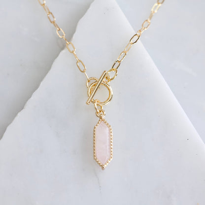 Quartz, Lapis, Jade, Rose Quartz Toggle Necklace