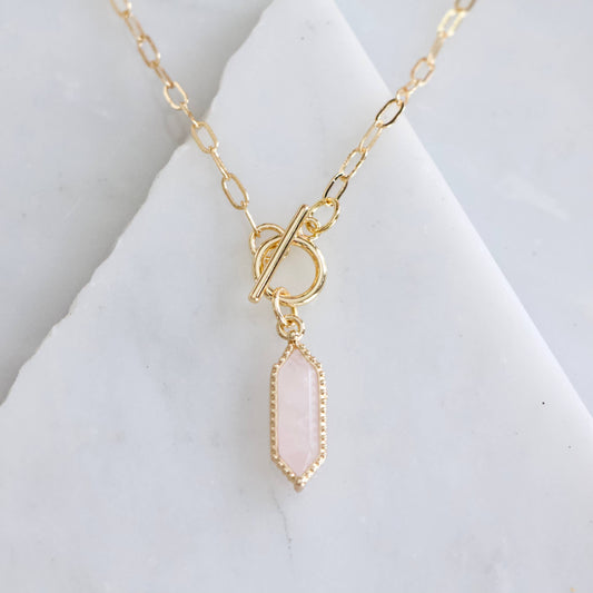 Quartz, Lapis, Jade, Rose Quartz Toggle Necklace