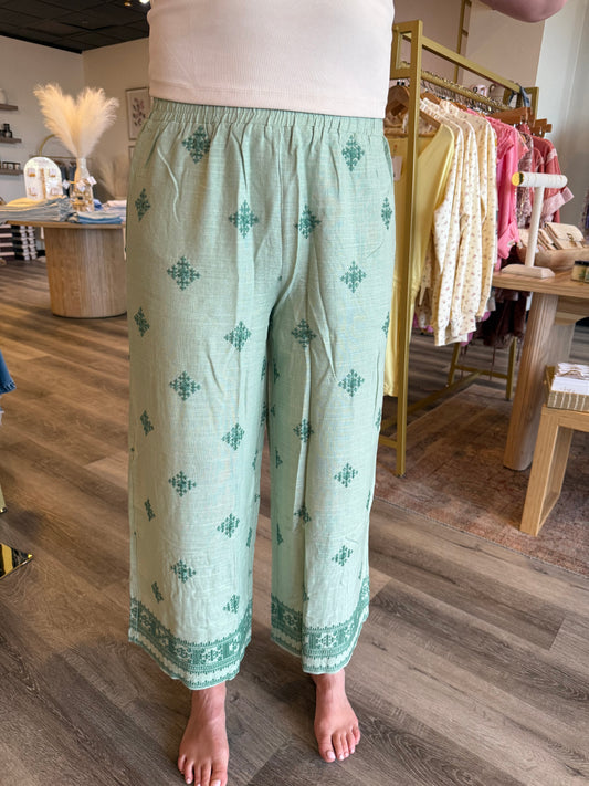 Aztec Embroidered Wide Leg Pants