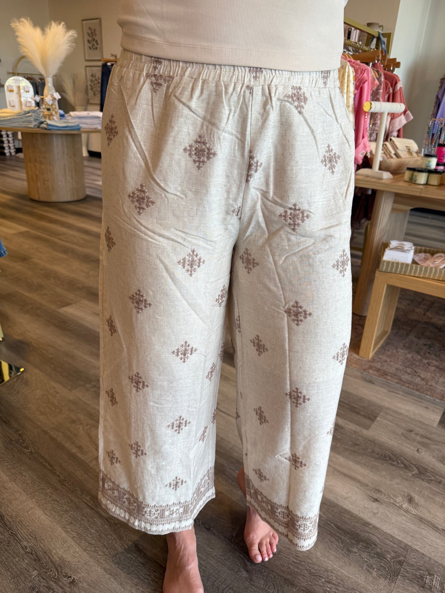 Aztec Embroidered Wide Leg Pants - Final Sale