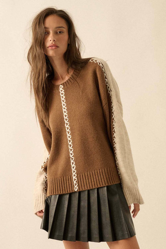 Cassie Knit Stitched Loose-Fit Sweater