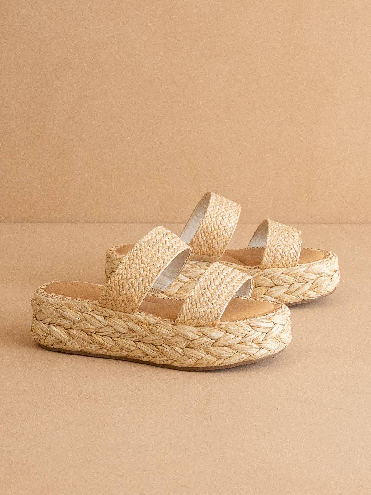 The Marley | Natural Basket Woven Double Strap Platform Slid