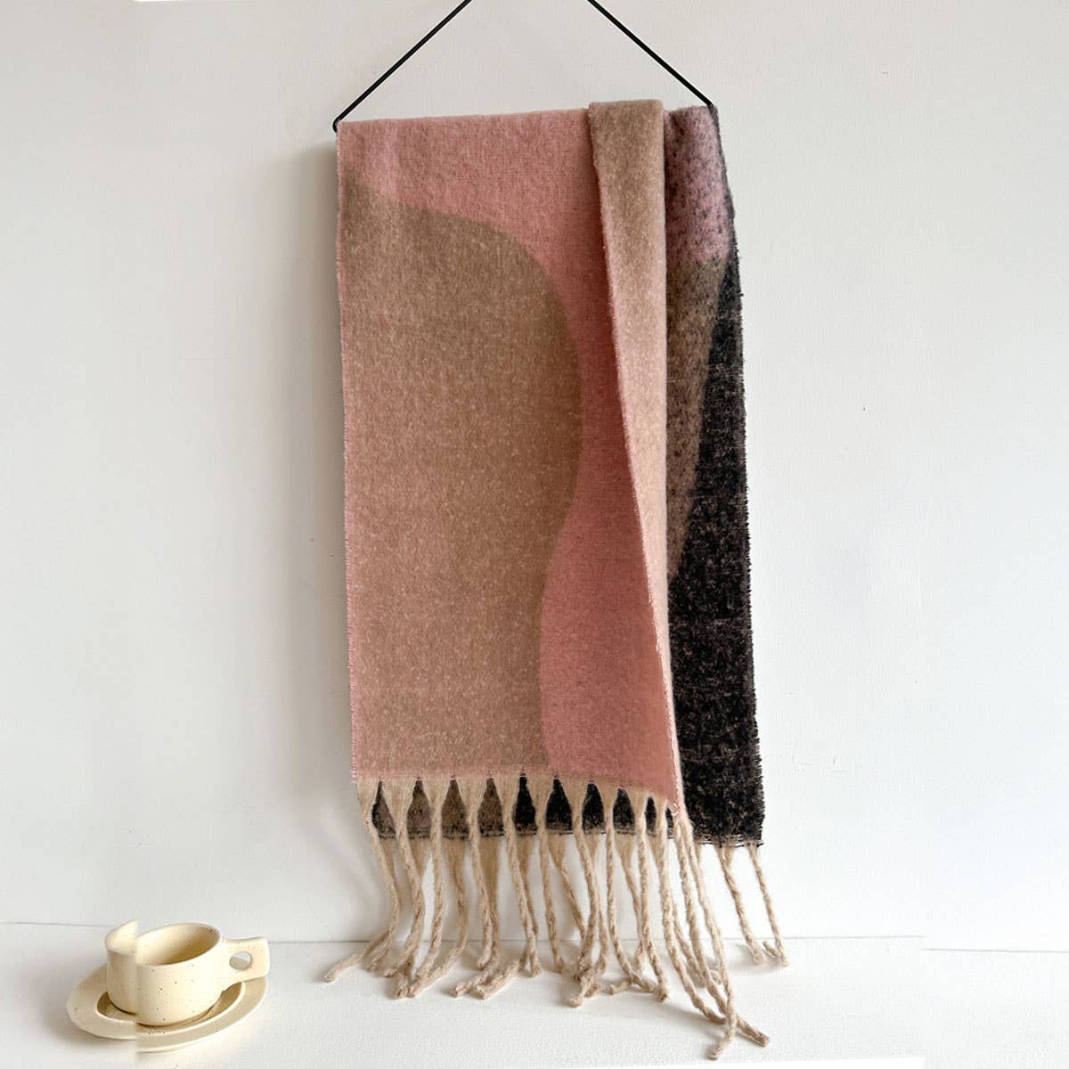 Geometric Fringe Wool Scarf