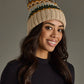 Taupe & Multicolored Patterned Pom Hat