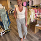 Katelyn Elastic Drawstring Waist Stripe Wide Fit Pants