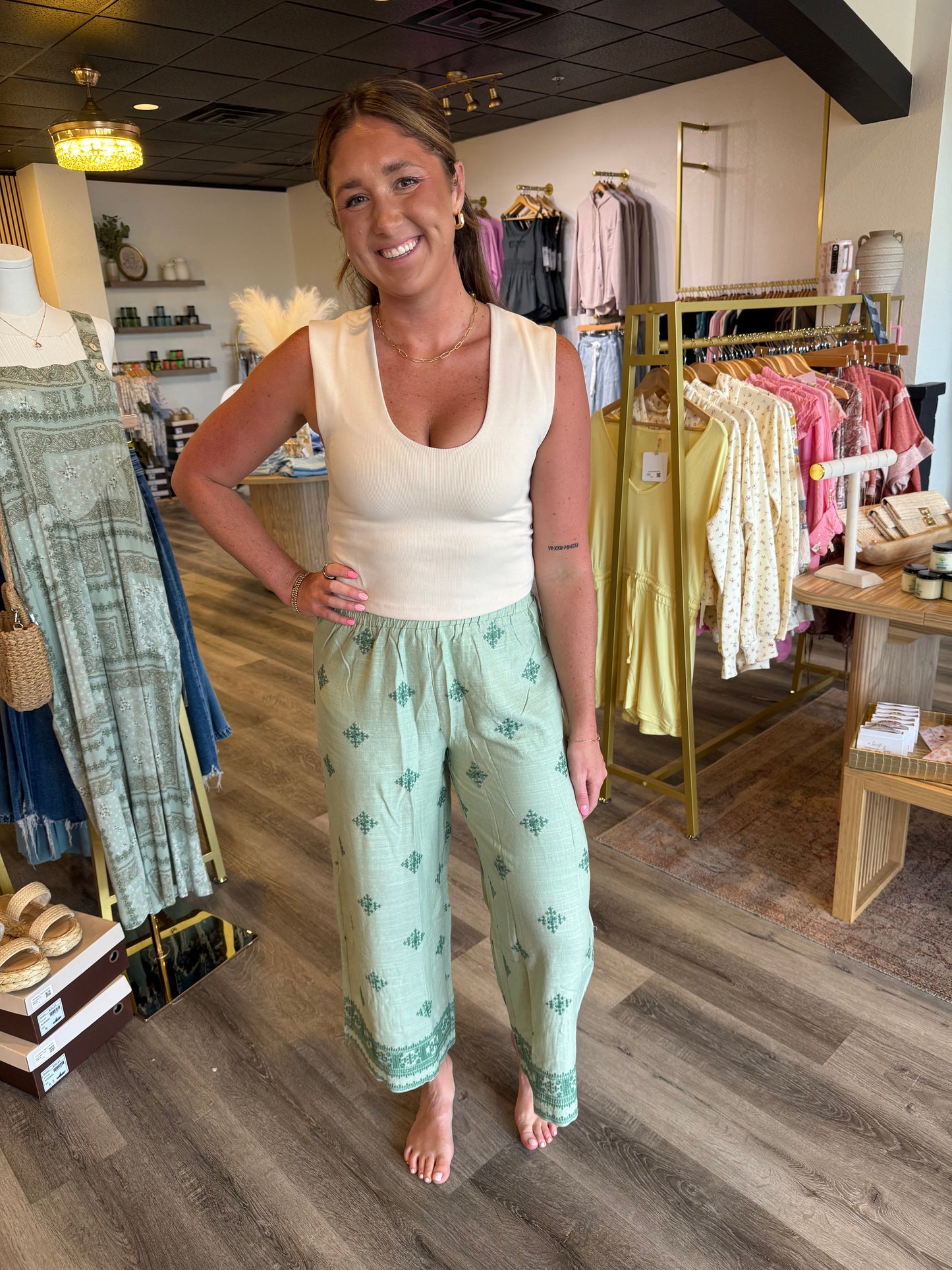 Aztec Embroidered Wide Leg Pants - Final Sale