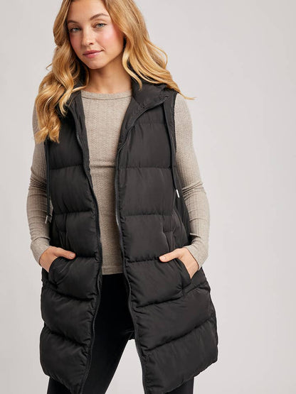 Bonnie Hooded Zipper Longline Vest