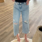 HIGH RISE DISTRESSED CROP WIDE JEANS F6001