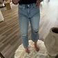 HIGH RISE DISTRESSED CROP WIDE JEANS F6001