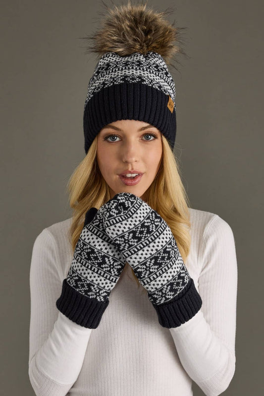 Dk. Navy & White Patterned Mittens