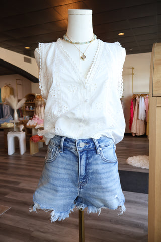 Addie Distressed Hem High Rise Shorts