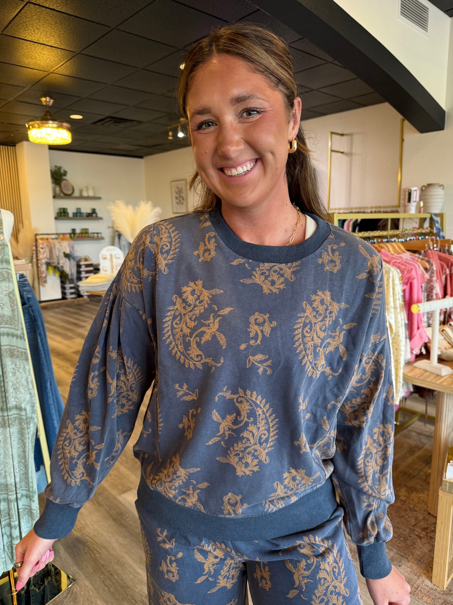 Paisley Print Round Neck Top