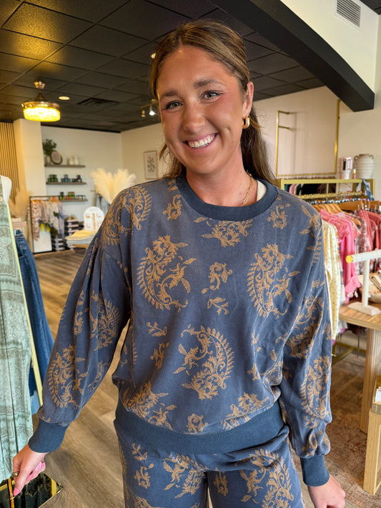 Paisley Print Round Neck Top