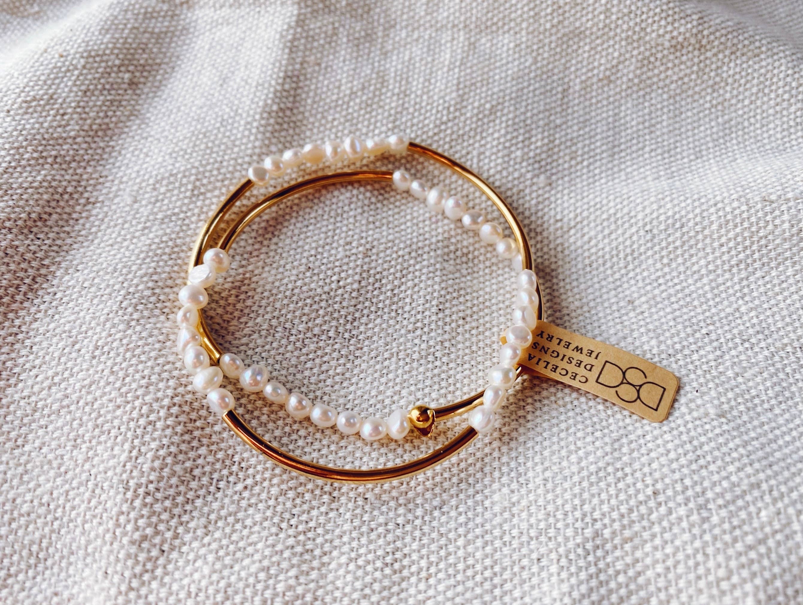 Pearl or Gold Beaded Double Wrap Bracelet