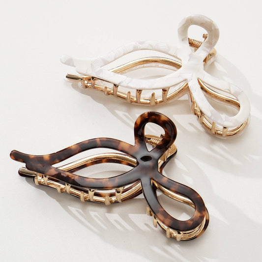 Sabrina Vintage Snow | Large Ribbon Metal Bow Claw Clip