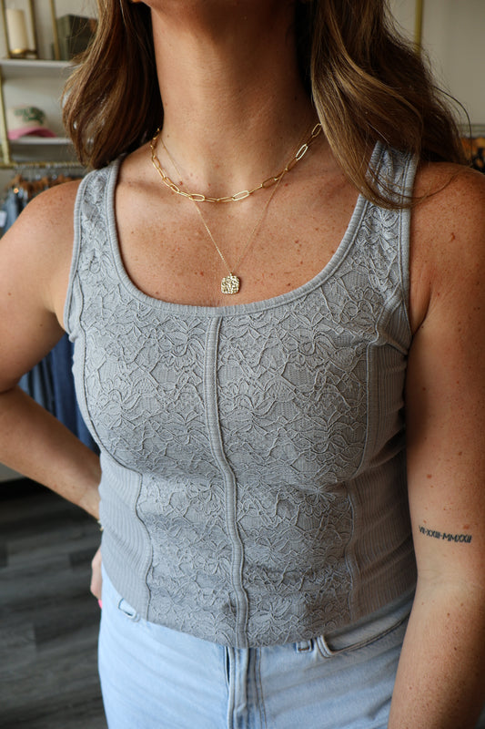 MiMi Lace Ribbed Corset Tank