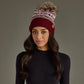 Burgundy & White Patterned Pom Hat