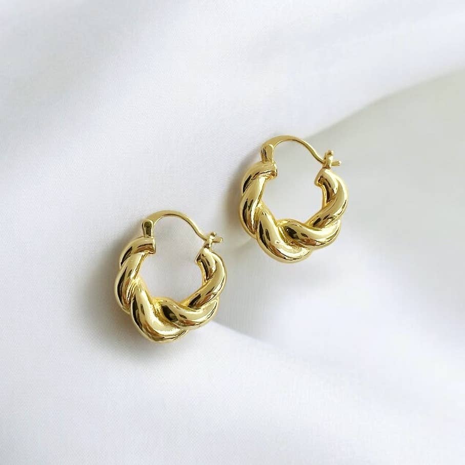 Hannah Croissant Twist Hoops Earrings Gold Filled